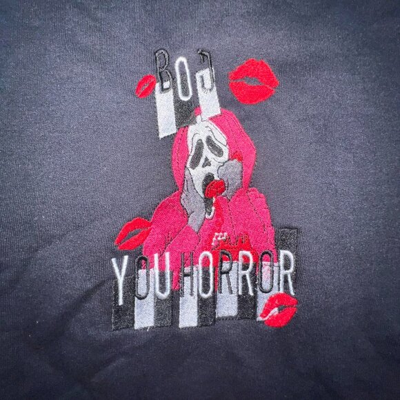 Self Embroidered Scream Boo You Horror black hoodie - Picture 4 of 5